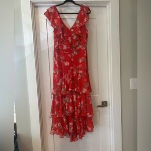 Wayf Red Floral High Low Dress